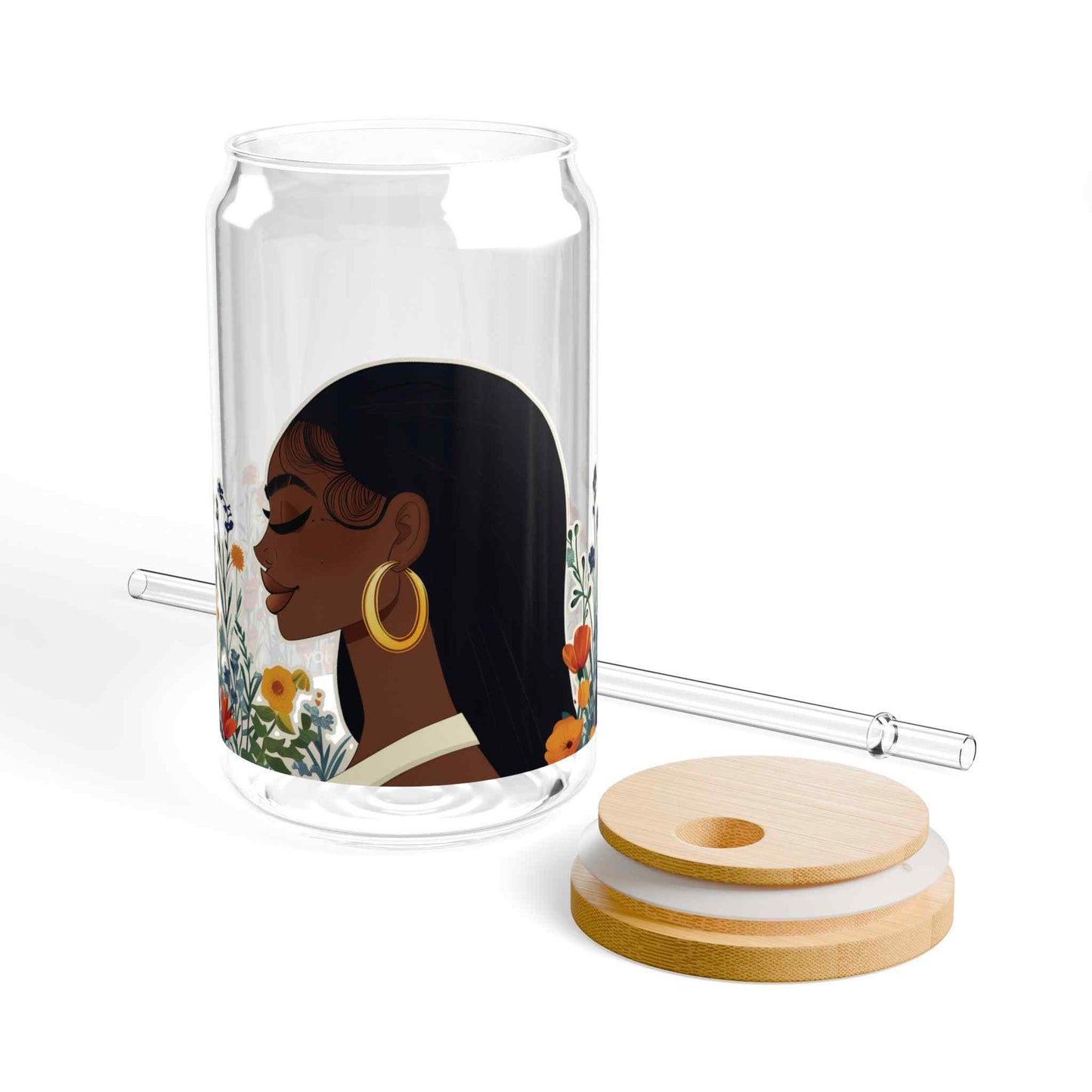 Spring Reflections Sipper Glass with Lid, 16oz