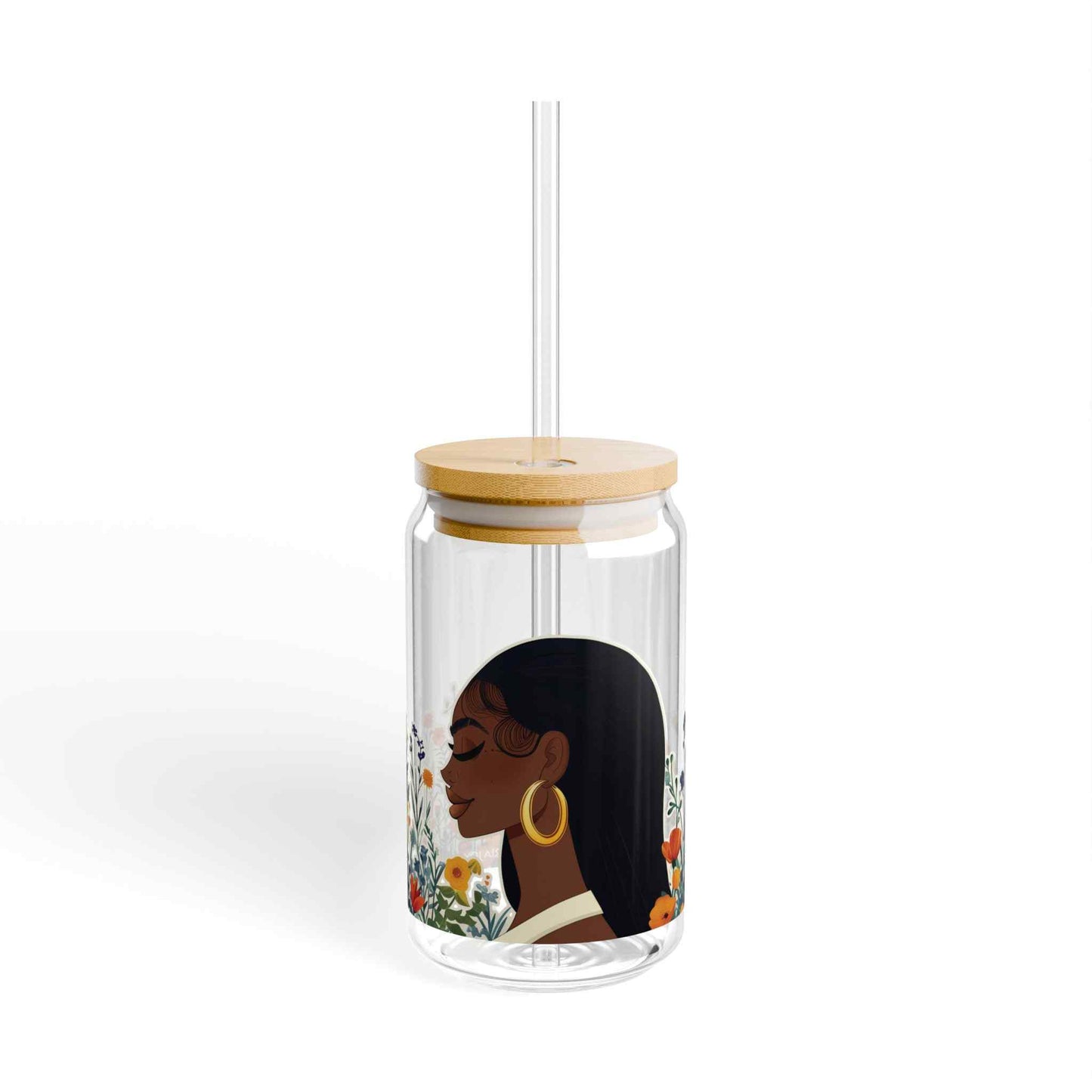 Spring Reflections Sipper Glass with Lid, 16oz