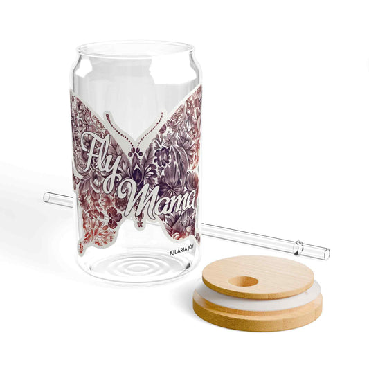 Fly Mama Sipper Glass with Lid, 16oz