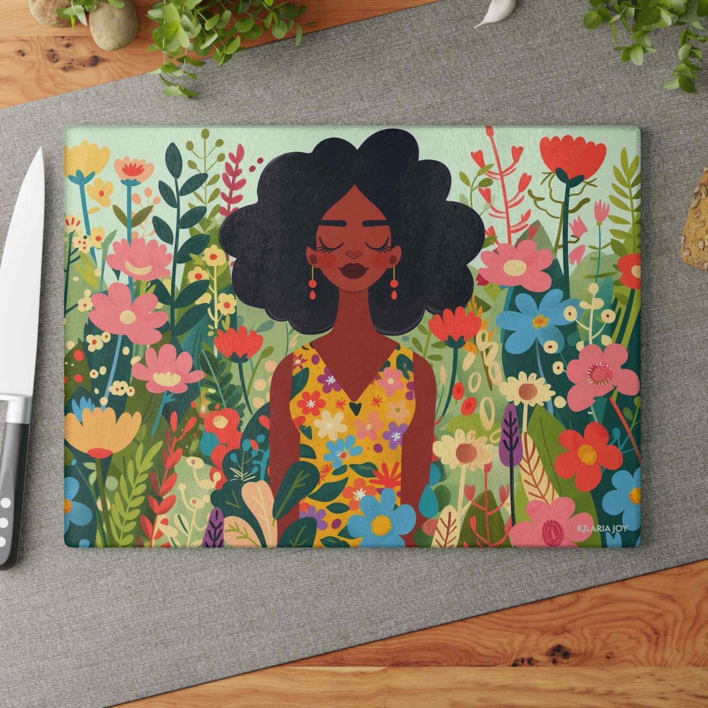 Peaceful Petals Premium Glass Cutting Board