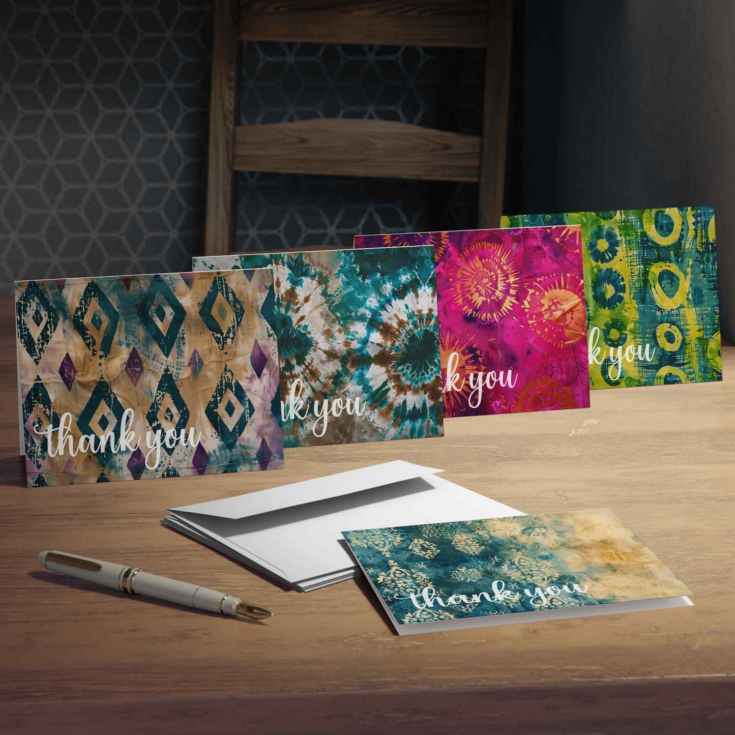 Bright Batik Multi-Design Thank You Cards (5-Pack)