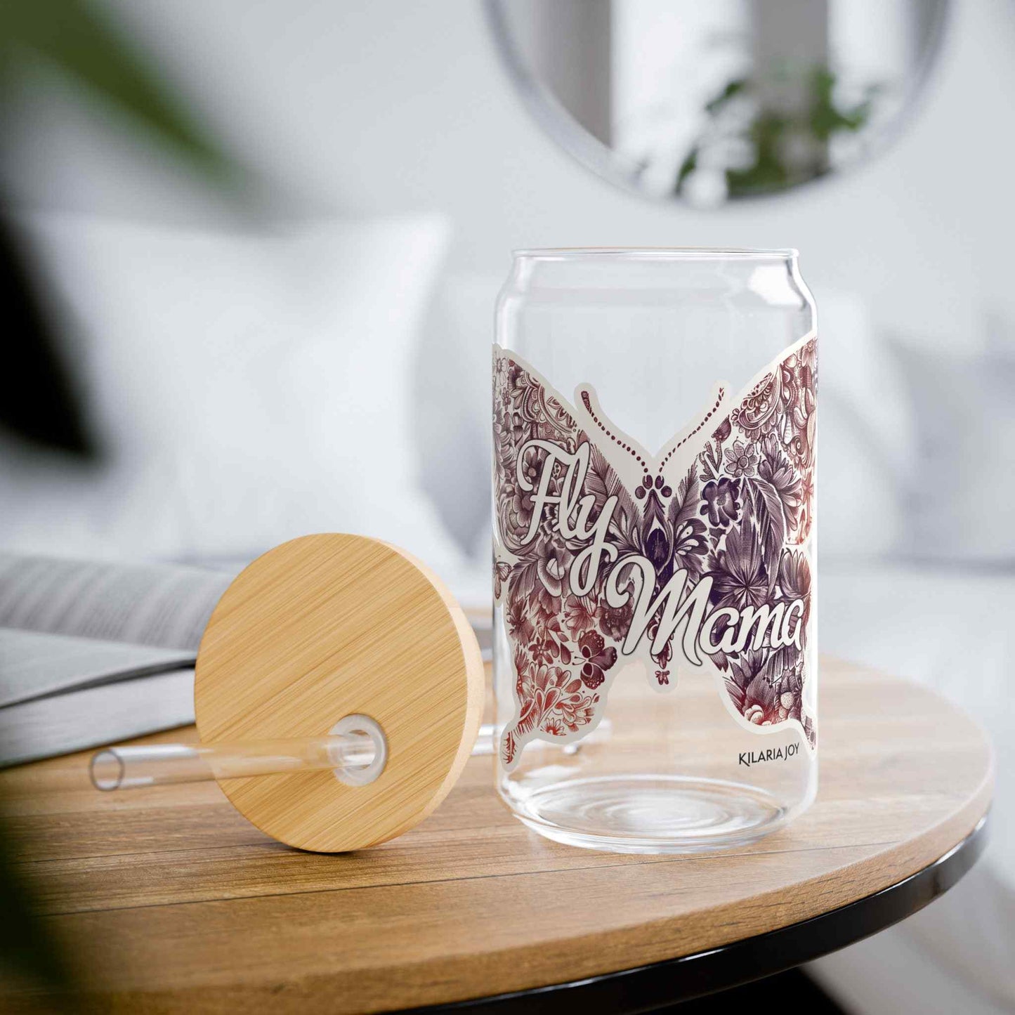 Fly Mama Sipper Glass with Lid, 16oz