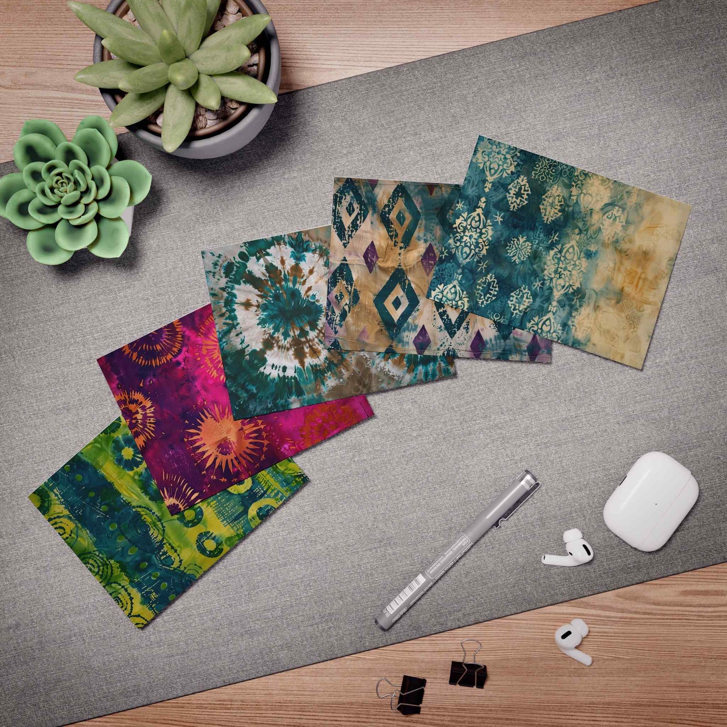 Bright Batik Multi-Design Blank Note Cards (5-Pack)