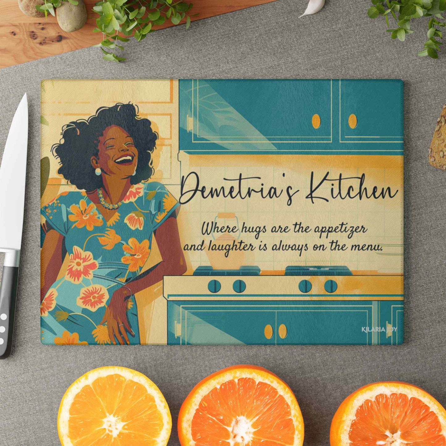 Hugs & Laughter Personalized Premium Glass Cutting Board
