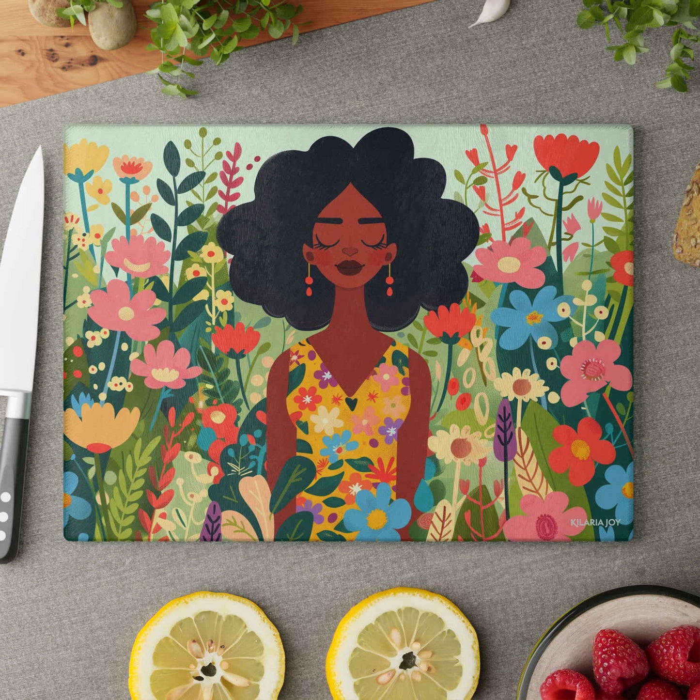 Peaceful Petals Premium Glass Cutting Board