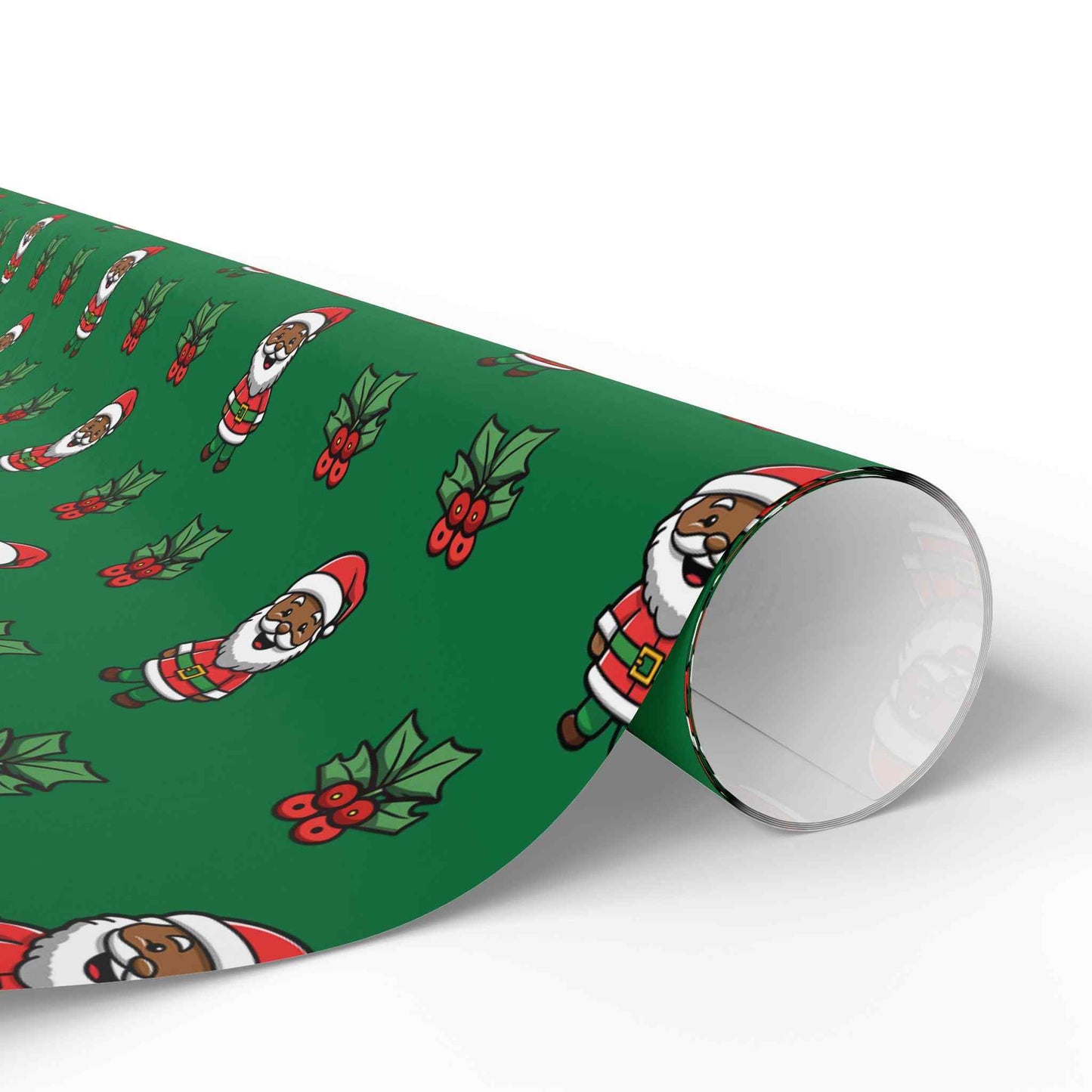 Holly Jolly Santa Wrapping Paper - Green