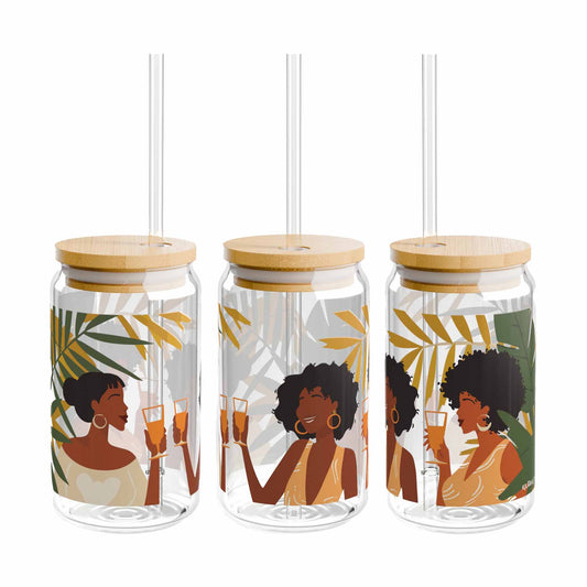 Work In The Morning Sipper Glass with Lid, 16oz
