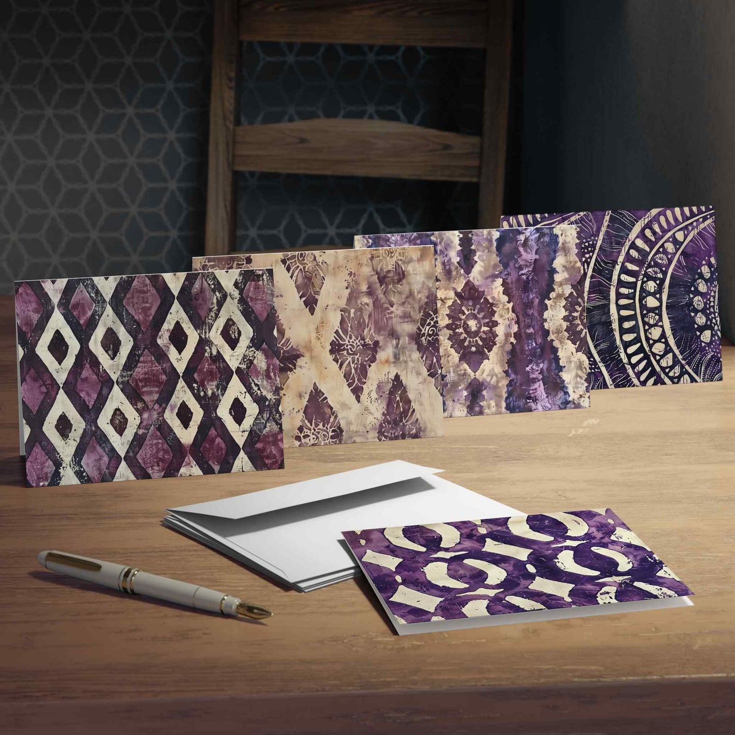 Amethyst in Batik Multi-Design Blank Note Cards (5-Pack)