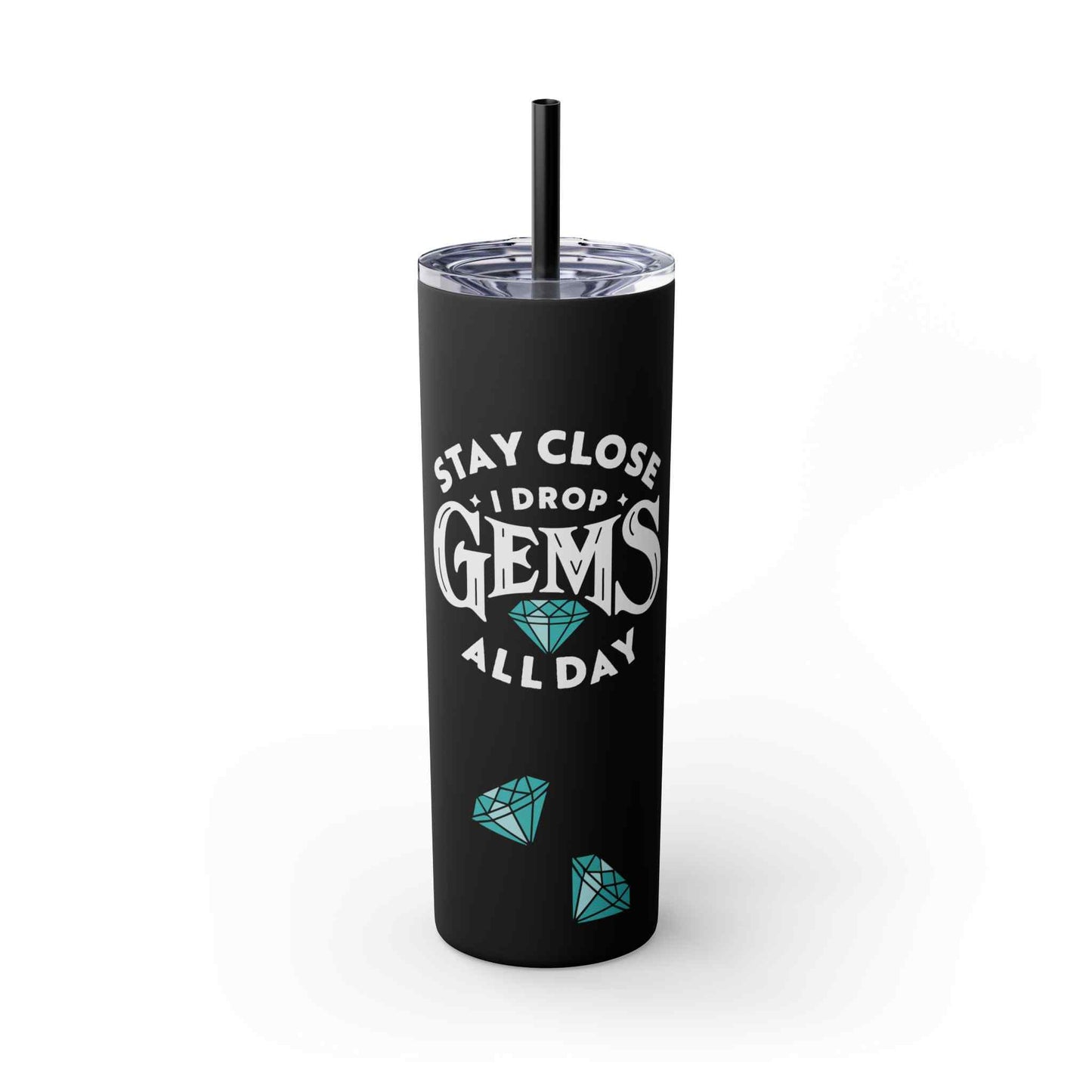 Dropping Gems Skinny Tumbler with Straw, 20oz