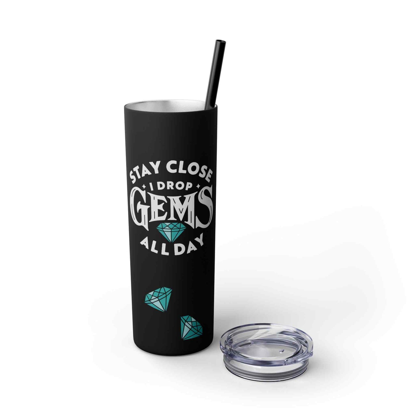 Dropping Gems Skinny Tumbler with Straw, 20oz