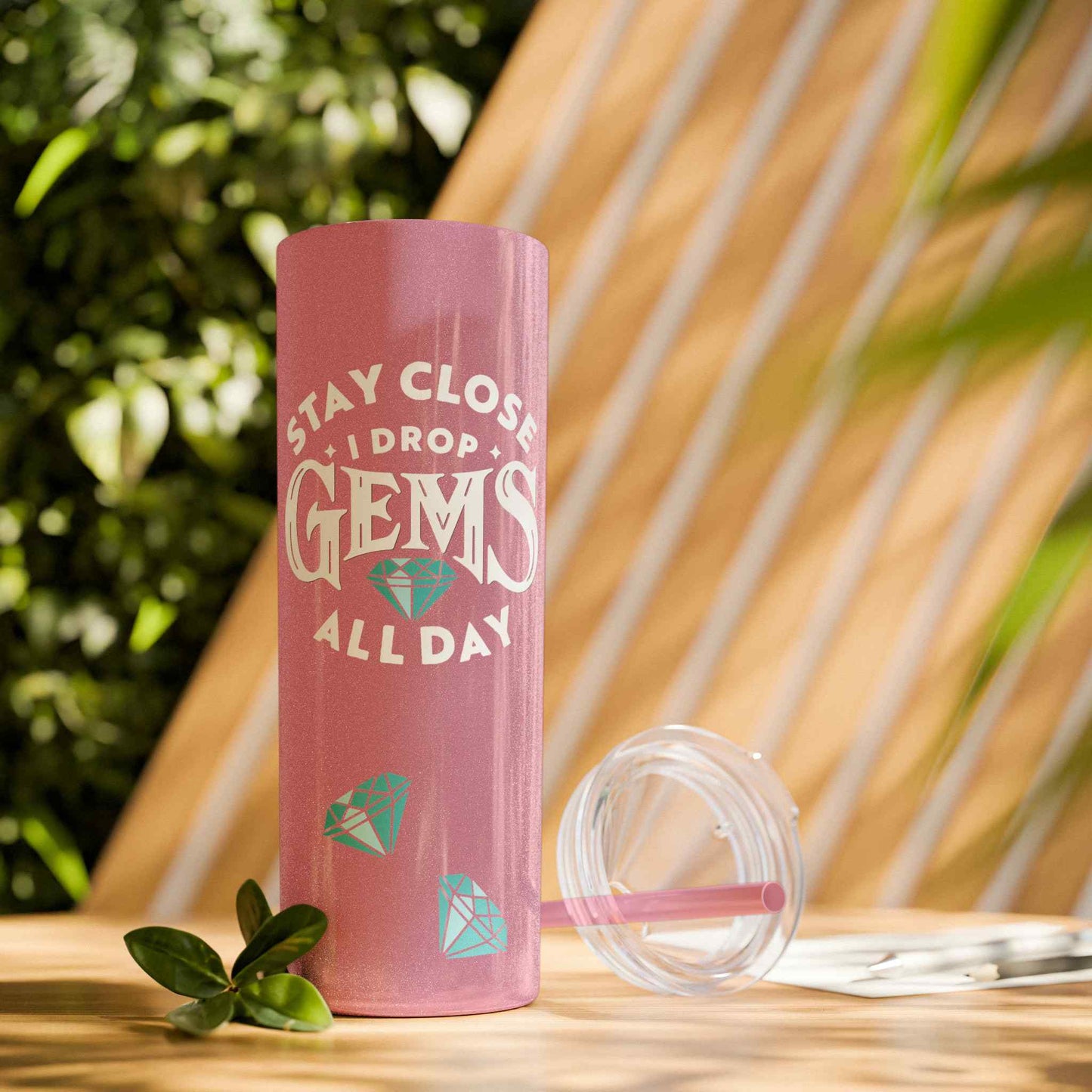 Dropping Gems Skinny Tumbler with Straw, 20oz