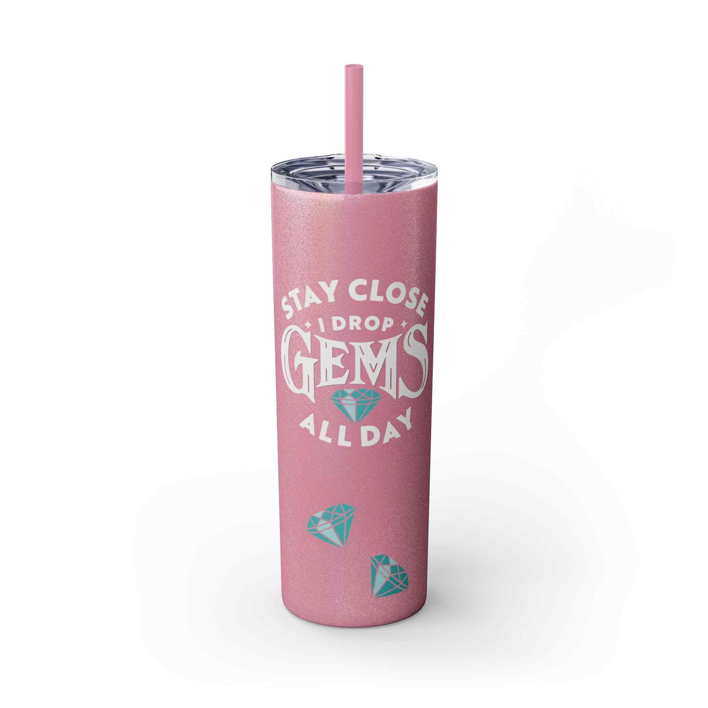 Dropping Gems Skinny Tumbler with Straw, 20oz