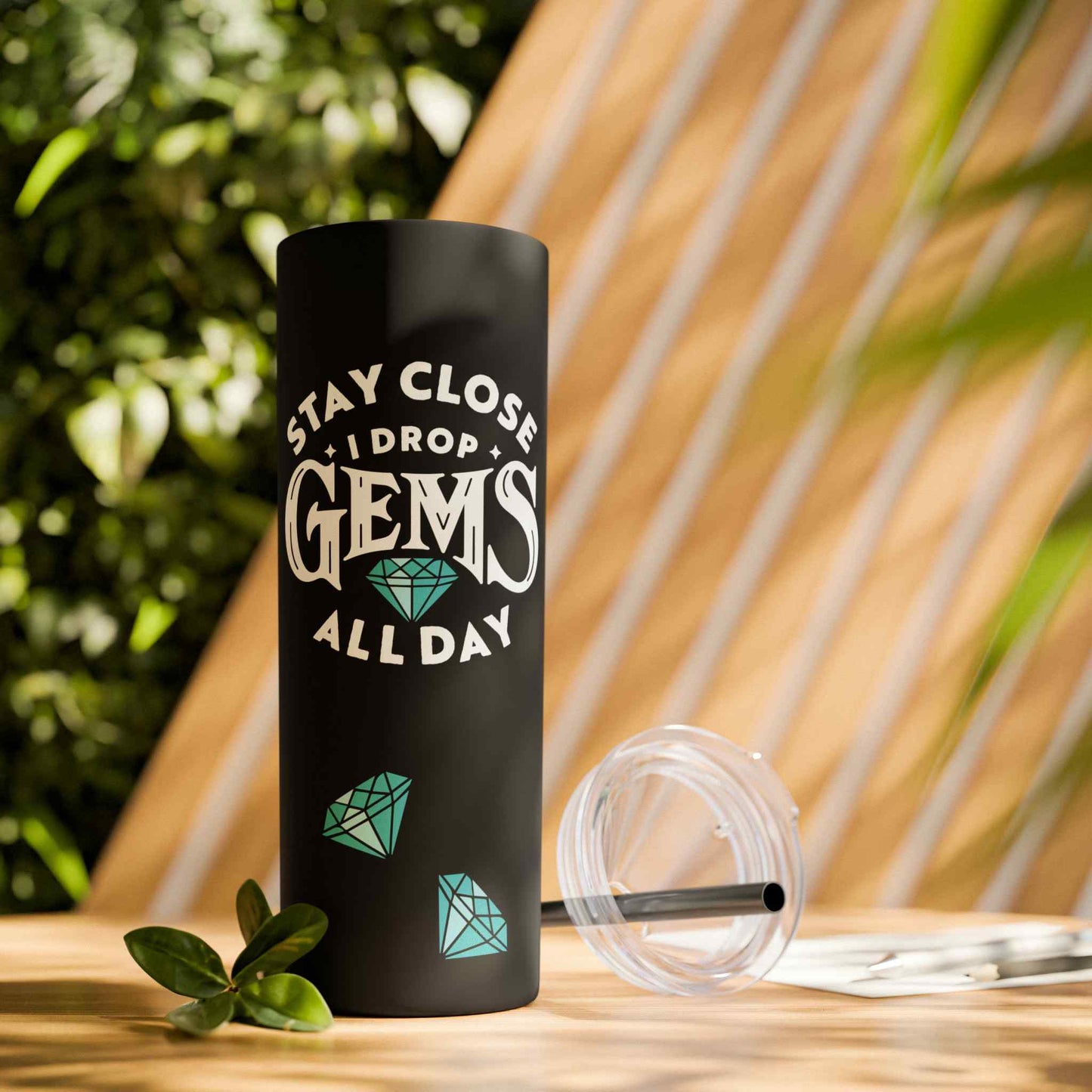 Dropping Gems Skinny Tumbler with Straw, 20oz