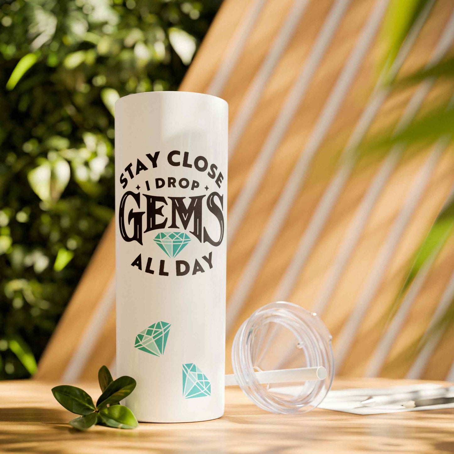 Dropping Gems Skinny Tumbler with Straw, 20oz