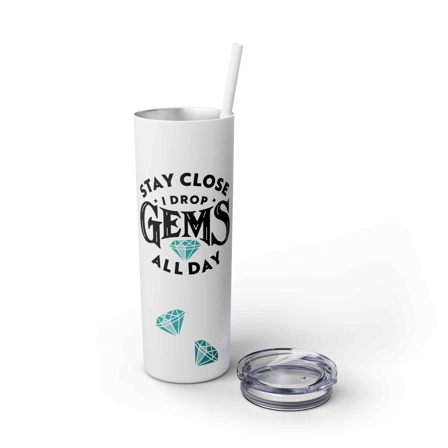 Dropping Gems Skinny Tumbler with Straw, 20oz