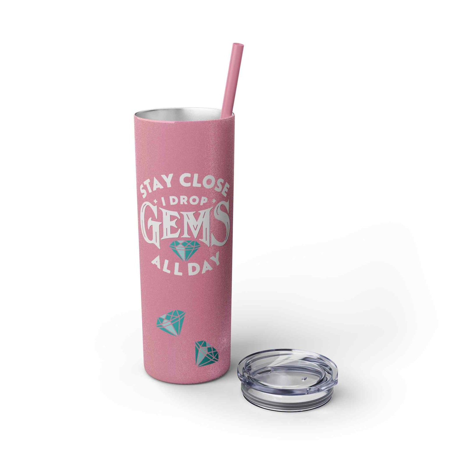 Dropping Gems Skinny Tumbler with Straw, 20oz