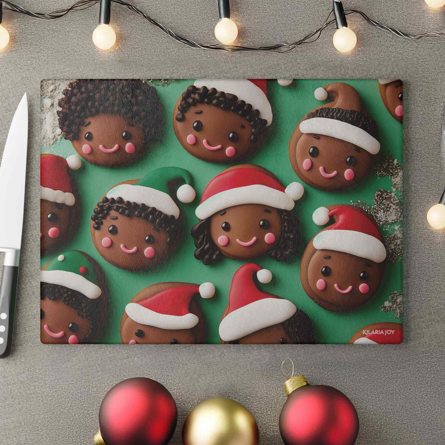 Merry Little Faces Premium Glass Cutting Board