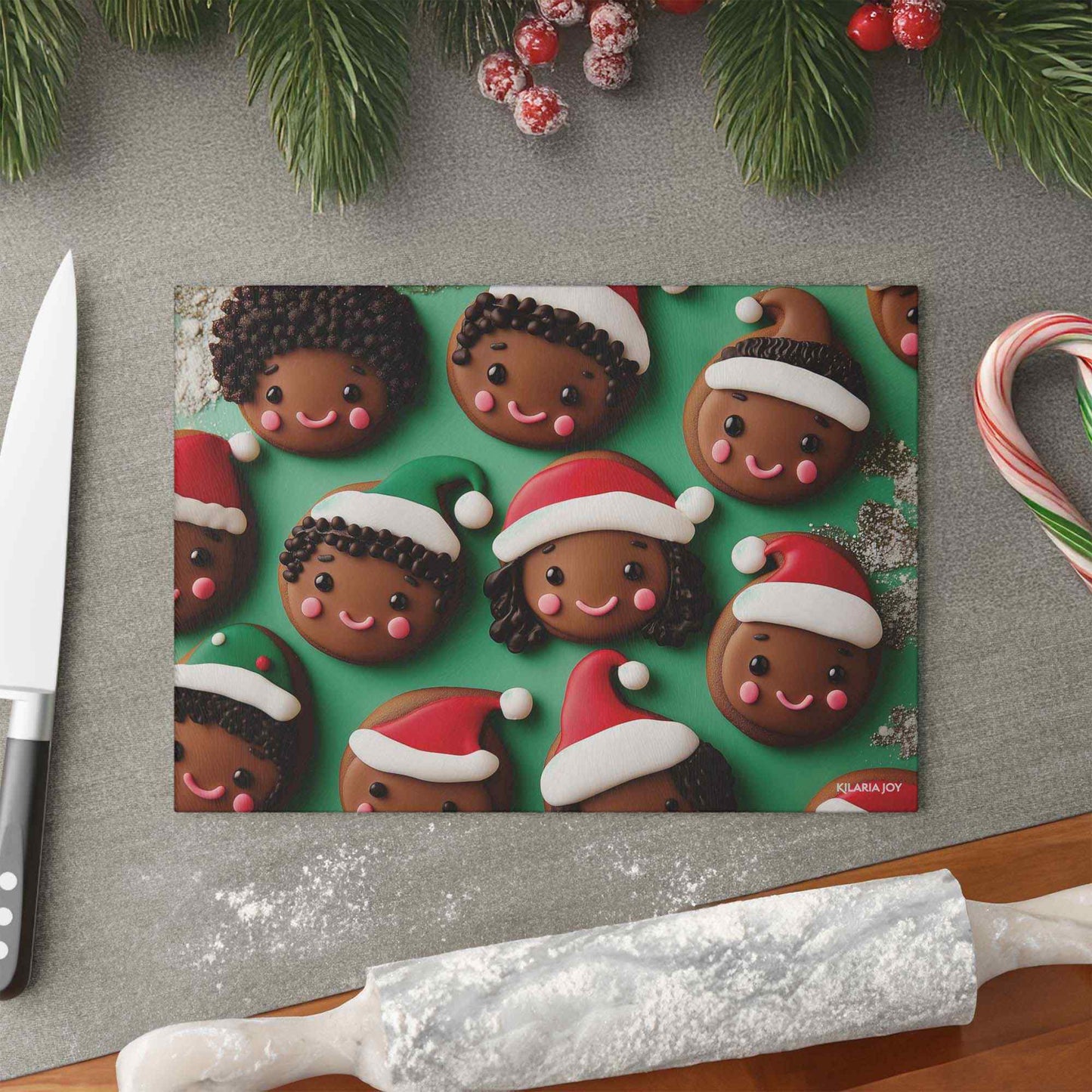 Merry Little Faces Premium Glass Cutting Board